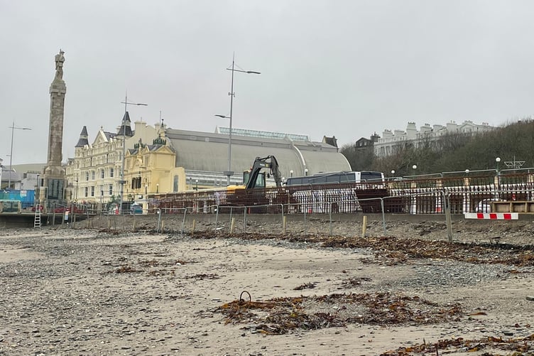 Work on the sea wall in Douglas