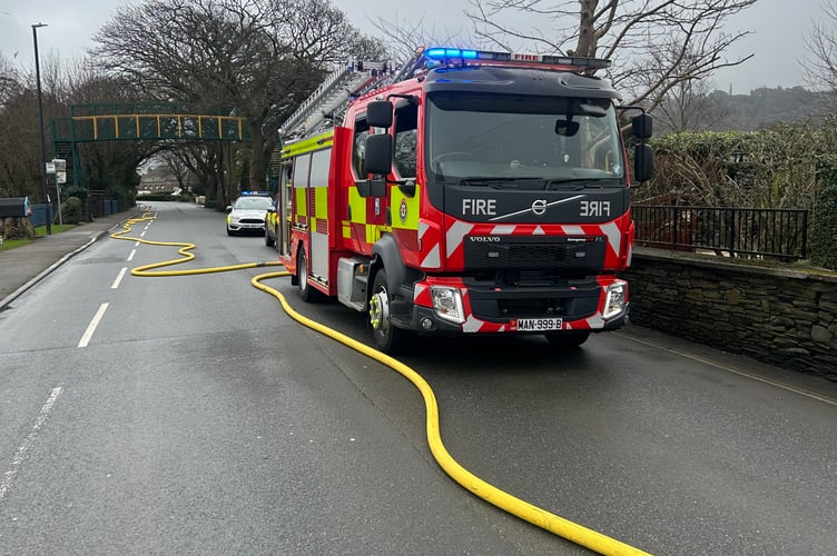 Firefighters in attendance at Lezayre Road on Monday morning