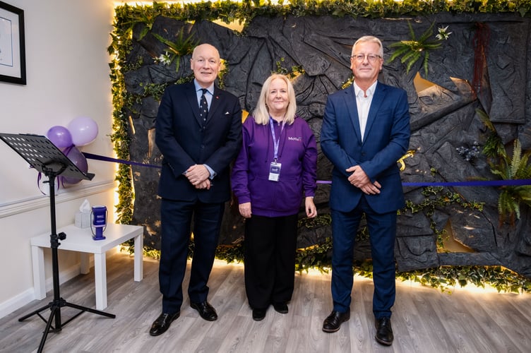 Left to right: The Lieutenant Governor Sir John Lorimer, Thea Ozenturk (CEO of Motiv8) and Gary Lamb (chairman)