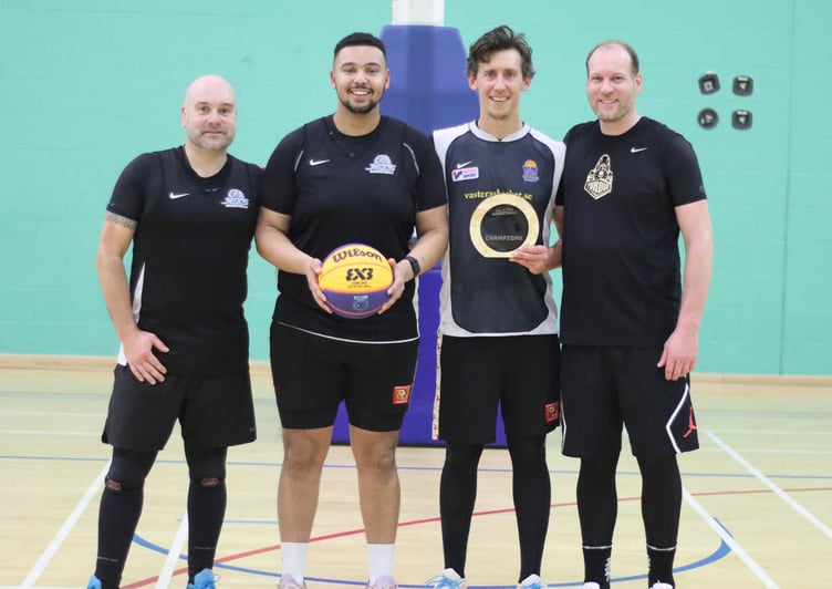 (Left to right) Paul Kilic, Pete Boussougou, Ben Takken and Wayne Mears as Five Guys were crowned 3x3 January Cup champions, emerging victorious in a second life replay of the thrilling 3x3 final against Cavs Z last Thursday