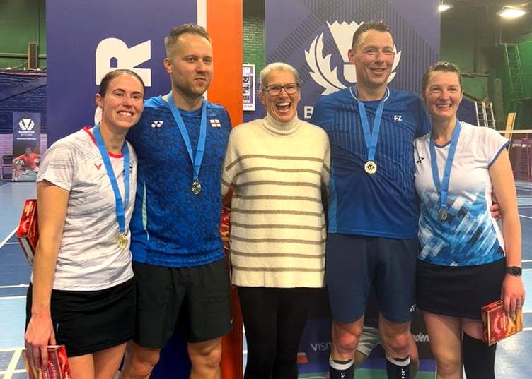 Isle of Man badminton player Kim Clague (far left) with her England team-mates at the recent Scottish International Masters Championship