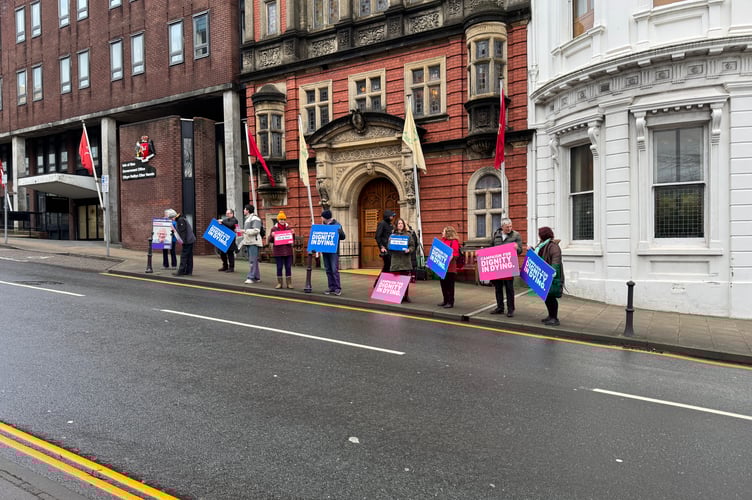 Supporters of Dr Alex Allinson's Assisted Dying Bill on Tuesday morning 