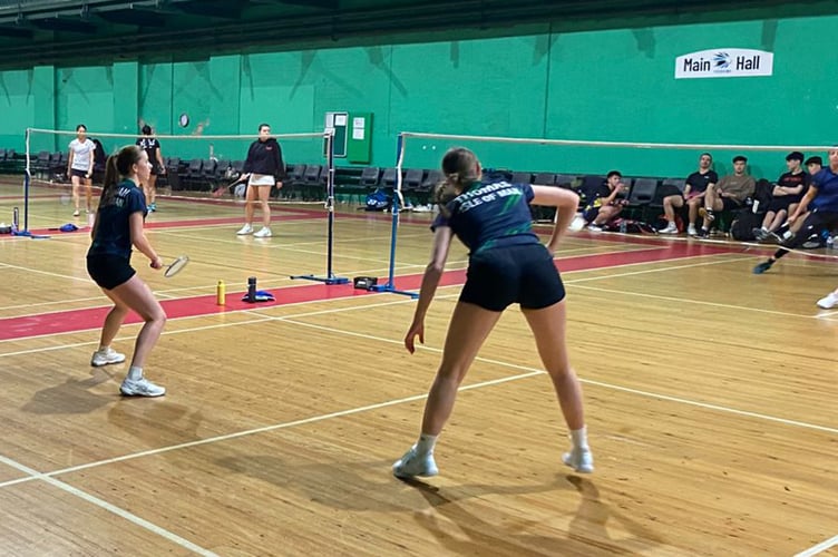 Leah Brennan (left) and Kitty Thomas in action for the Isle of Man at the  Badminton England Senior County Championships in York
