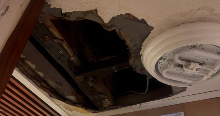 The damage to the roof at the Columba Club