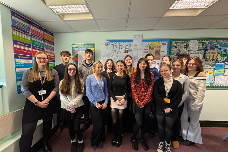 English students with Head of English Chloe Spooner (left) at Ramsey Grammar School