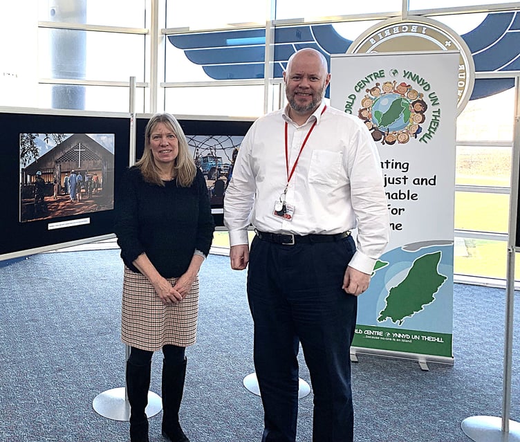 Wendy Shimmin and Geoff Pugh at In Exile exhibition at the Isle of Man Airport