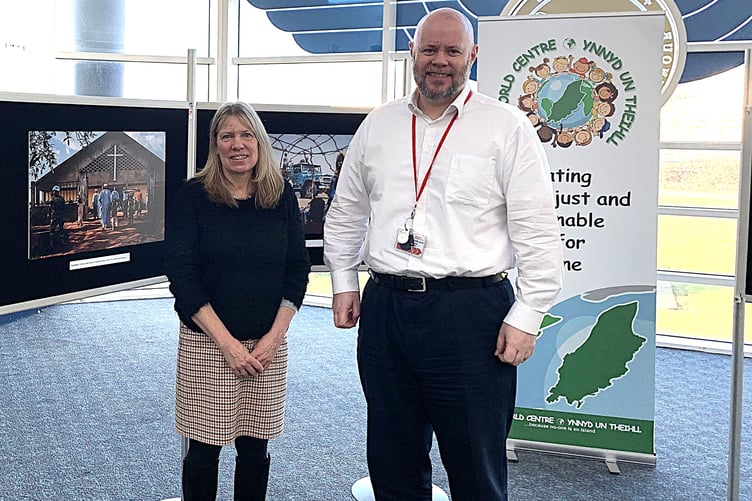 Wendy Shimmin and Geoff Pugh at In Exile exhibition at the Isle of Man Airport