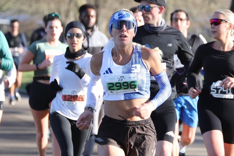 Christa Cain on her way to setting a new Isle of Man age group record at the Victoria Park 10km road race in London on Sunday, clocking a new personal best time of 36 minutes 15 seconds