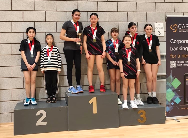 Kelly Cheung and Fatima Syed were the winners of the girls doubles competition in Isle of Man Badminton Association’s Under-15s Tournament at the Roundhouse. Runners-up were Abigail Kwan and Sky Yin, while the joint bronze medalists were Xara Quinn and Erin Corlett plus Sophie Clague and Lara Stewart