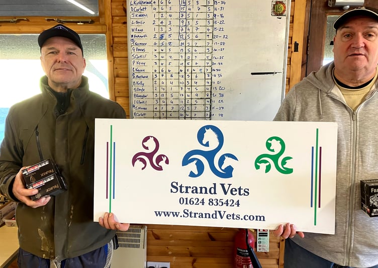 Brian Faragher (left) and Stan Cross faced off in a shoot-off to decide second and third overall in A class in the Winter Series Pro Sporting League at Meary Veg, Santon last weekend