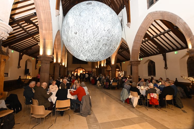 The sculpture of the moon inside Peel Cathedral during the launch party (photo - Sean Corlett)