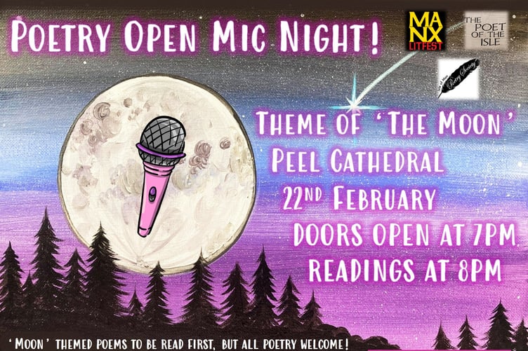 The poster for the poetry open mic night at Peel Cathedral