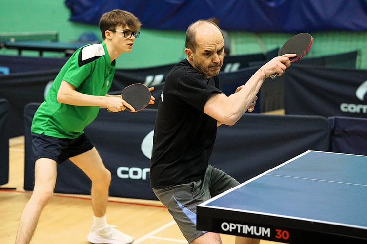 Travellers B’s Will and John Shooter who were edged out 7/11,11/9, 9/11 in their final match last Wednesday (Photo: Malcolm Lambert)