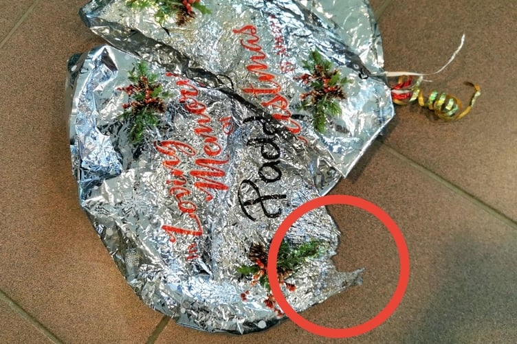 A partially eaten helium balloon which was found in Castletown near a field of sheep