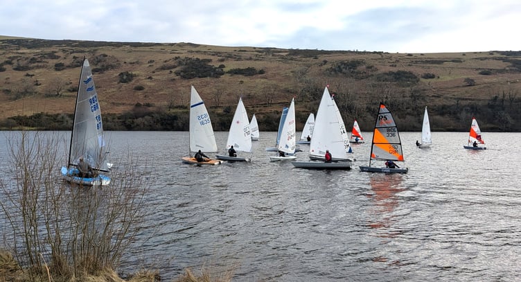 The fleet tackle the tricky gusts in Manx Sailing and Cruising Club’s latest round of the February dinghy series at Injebreck on Sunday.