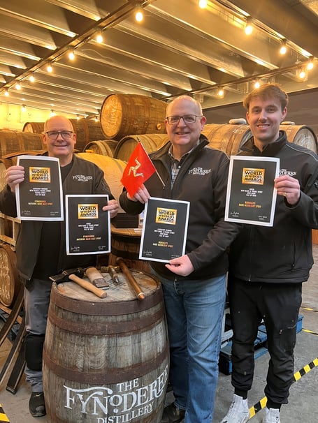 The Fynoderee distillery production team (left to right): Peddyr Cubberley, Paul Kerruish and Fred Atherton.