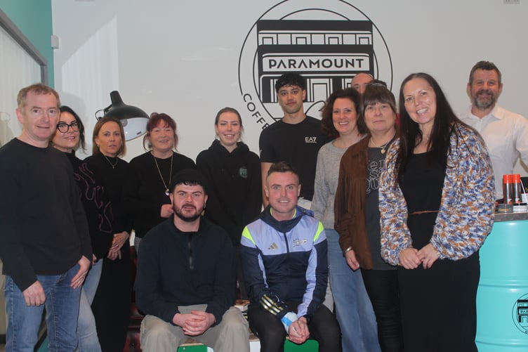 Ross Bailey from Manx Care and Kate Bergquist from Public Health (far right) pictured with some of the BarberTalk trained barbers at the recent feedback event