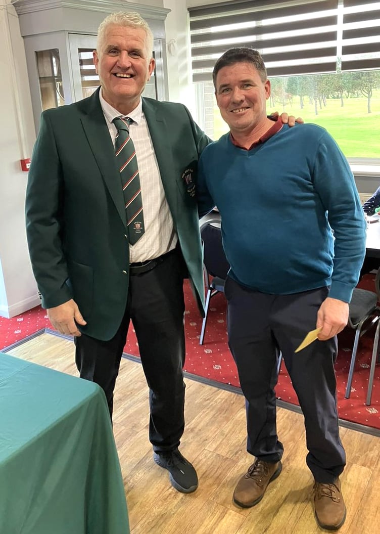Alex Ironside (right) who carded a hole-in-one at Peel Golf Club on Saturday. He's pictured with captain Nigel Rawlinson who was in the same four-ball at the weekend