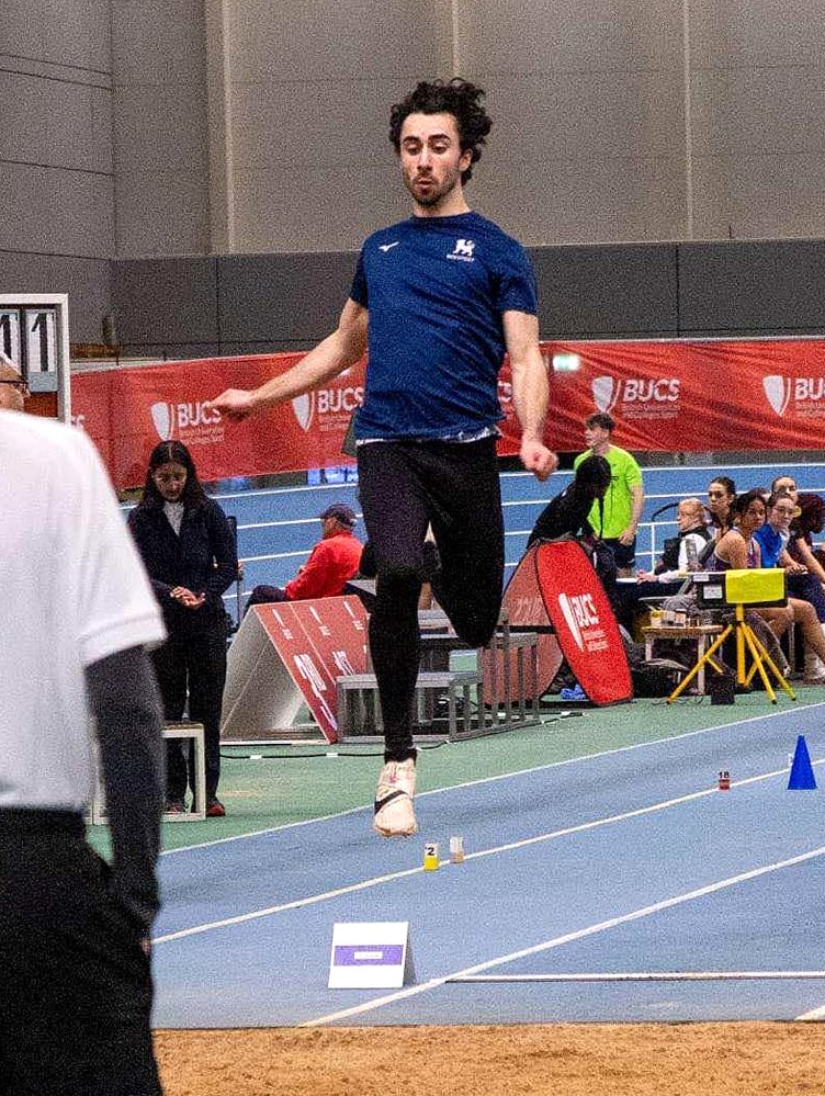 Birmingham University student Seb Sgouraditis in action at the BUCS (British Universities) Indoor Track and Field Championships at Sheffield last weekend