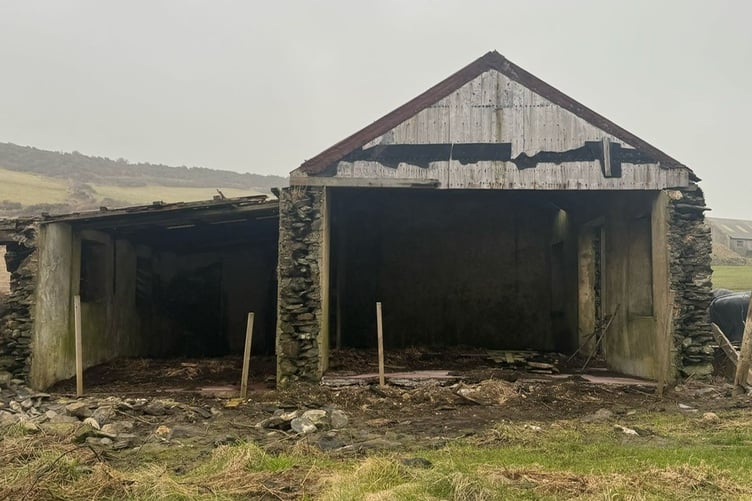 The shell of a building where the cafe at Fleshwick once stood