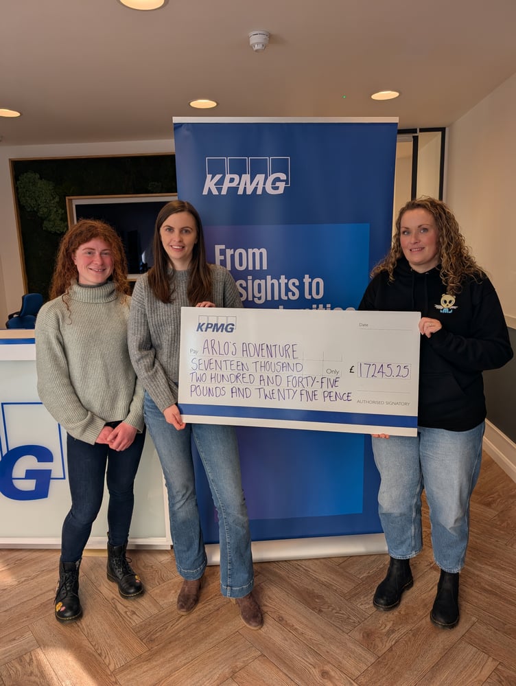 (Left to right:) Willa Sherrocks and Ellie Matthews from the citizenship team at KPMG in the Crown Dependencies and Sarah Owen from Arlo’s Adventure