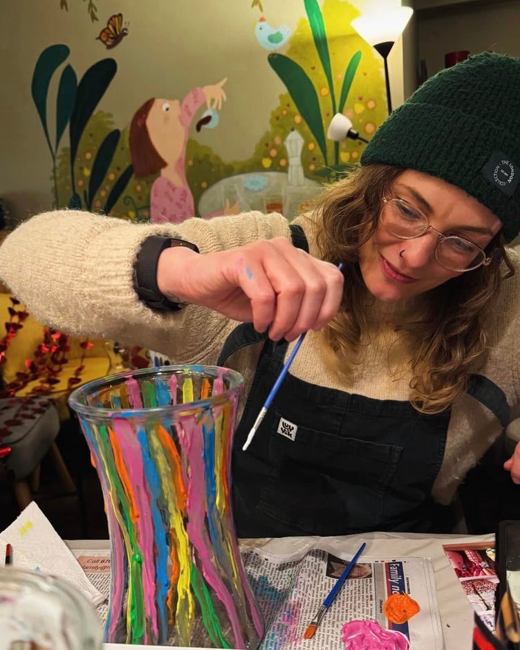 A multi-coloured vase at the Arty Barista
