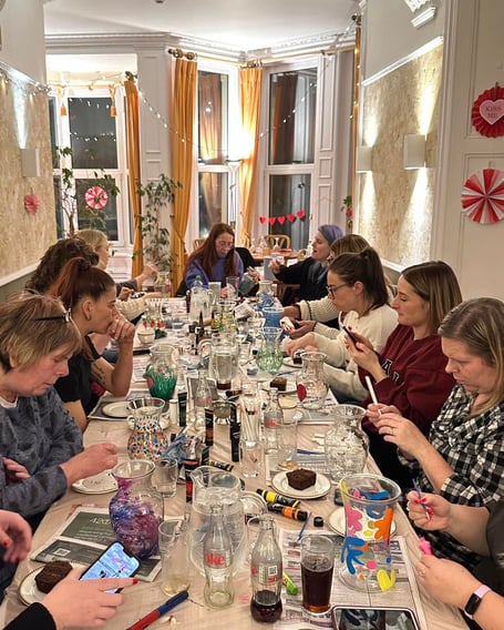 The 'Galentines' vase painting workshop at the Welbeck, Douglas