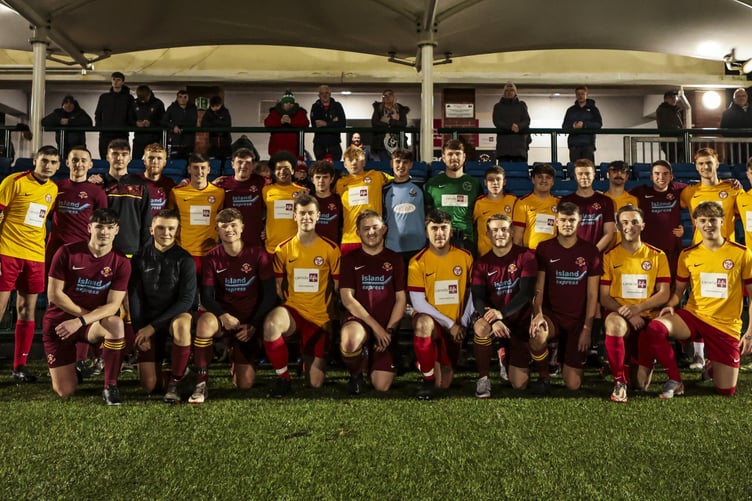 The Isle of Man and Marown select XIs that played in the inaugural Looky’s Soccer Aid charity match at the Bowl last Tuesday (Photo: Gary Weightman)