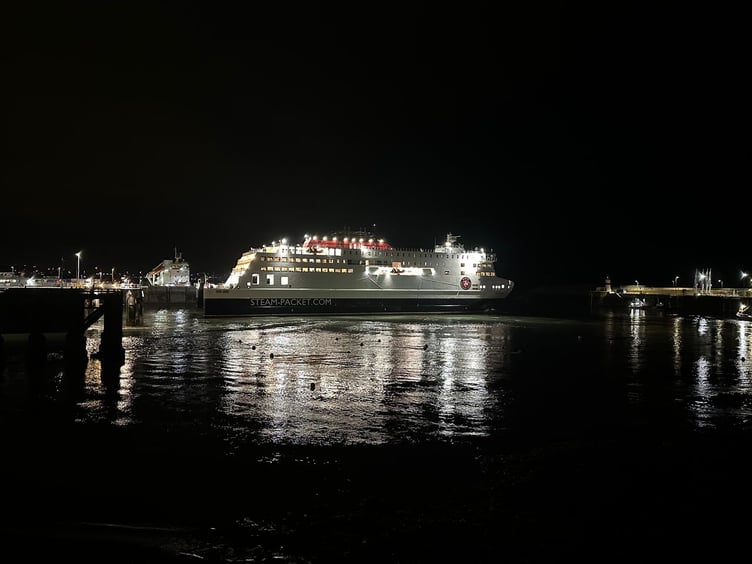 The stricken Manxman at Douglas harbour