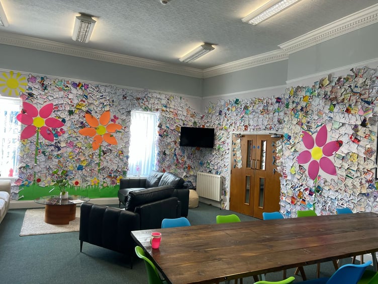 Inside the communal area at Isle Listen where the mural has been created