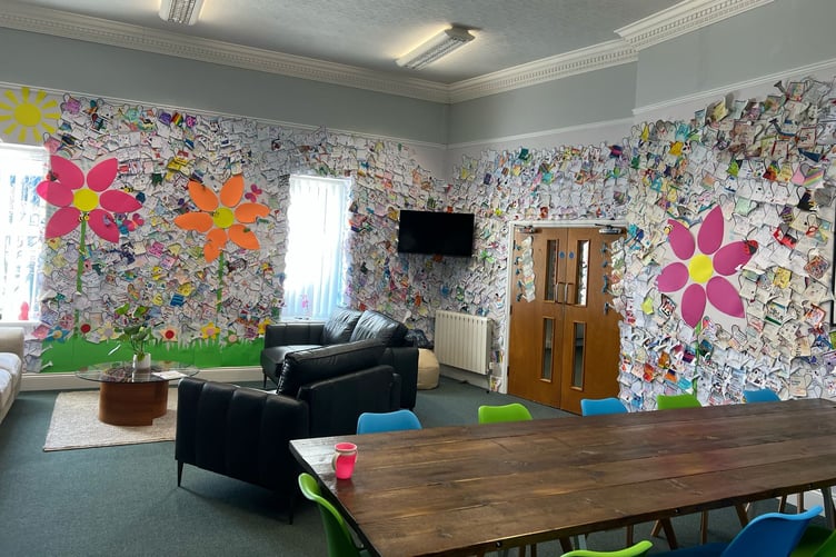 Inside the communal area at Isle Listen where the mural has been created