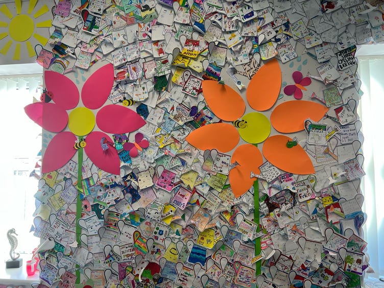 A close up of the mural