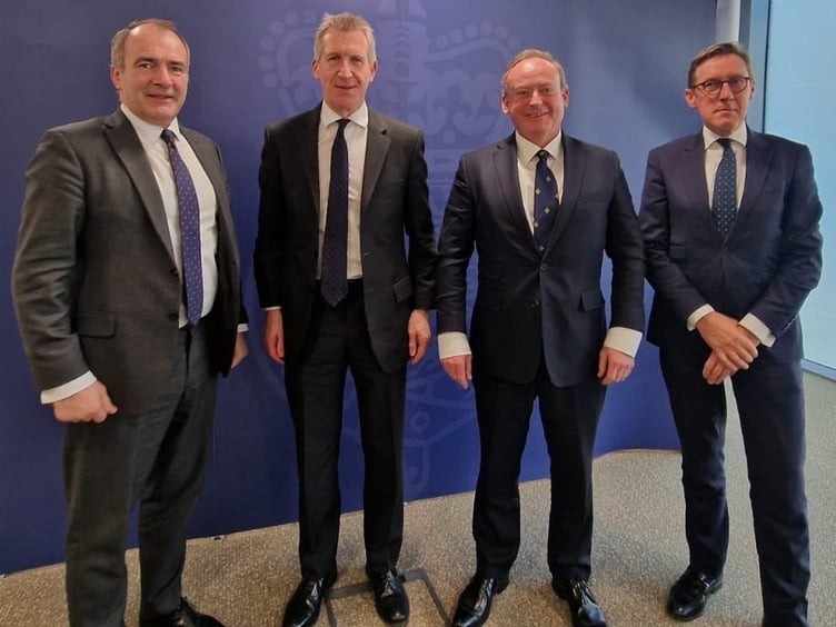 Alfred Cannan MHK, Chief Minister of the Isle of Man; Dan Jarvis MP, UK Minister of State for Security; Deputy Lyndon Trott, Chief Minister of Guernsey; and Deputy Ian Gorst, Minister for External Relations in Jersey