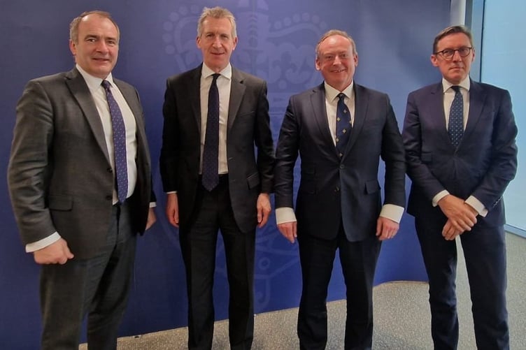 Alfred Cannan MHK, Chief Minister of the Isle of Man; Dan Jarvis MP, UK Minister of State for Security; Deputy Lyndon Trott, Chief Minister of Guernsey; and Deputy Ian Gorst, Minister for External Relations in Jersey