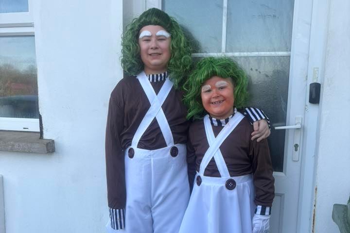 Riley and Connie as Oompa Loompa's