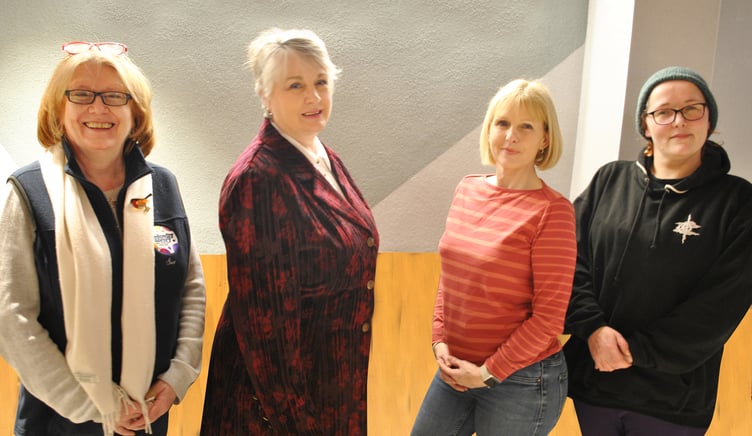 Left to right: Jo Cutsforth and Helen Okell with library staff Sue Jolly and Rakie Bennett