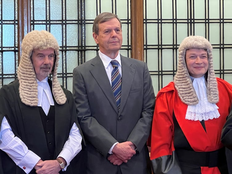 Gary Clueit MLC with Tynwald president Laurence Skelly and Deemster John Needham