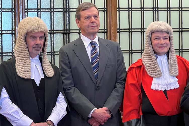 Gary Clueit MLC with Tynwald president Laurence Skelly and Deemster John Needham