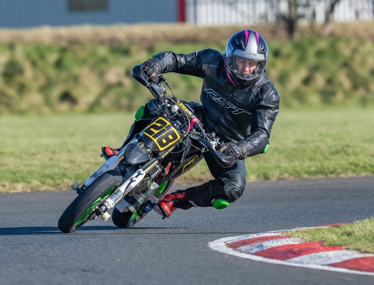 Terry Rigaux was in sublime form during the opening round of the Jurby MRSports pitbike season at a sunny JCK Kart Track on Sunday. (Photo: Hagar Photography)