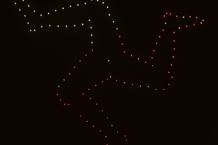 Drones create an image of the Three Legs of Mann