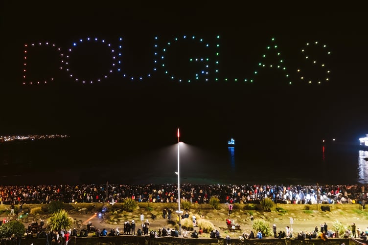 Douglas is spelt out during the island's first ever drone show