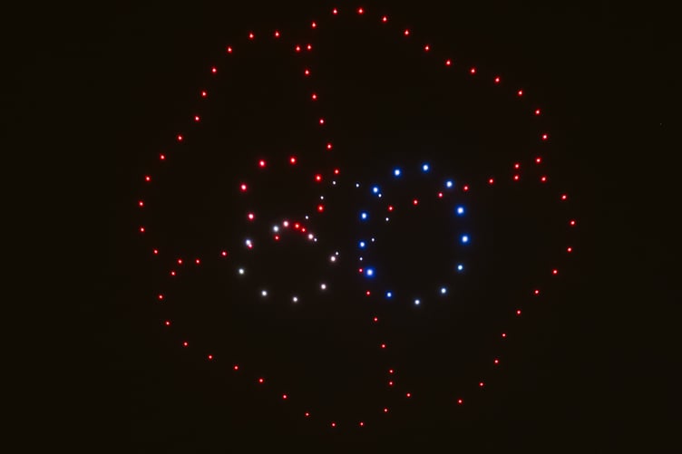 The drones mark 80 years since the end of the Second World War