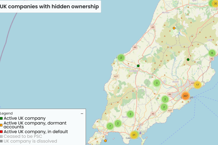 Interactive map showing UK companies with hidden ownership in the Isle of Man