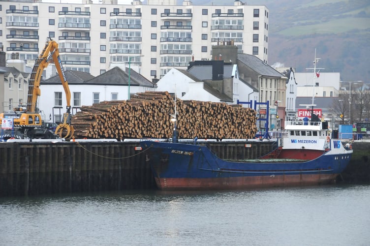 Timber stacked up at Ramsey harbour awaiting export