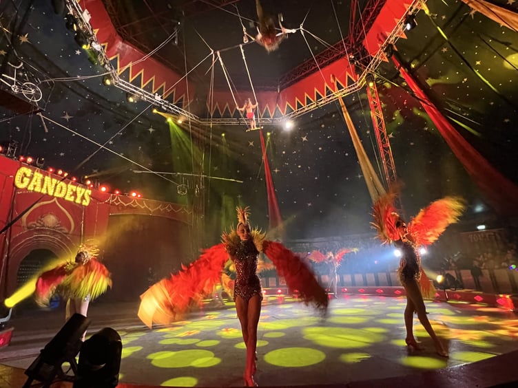 A shot of the main stage at Gandey's Circus