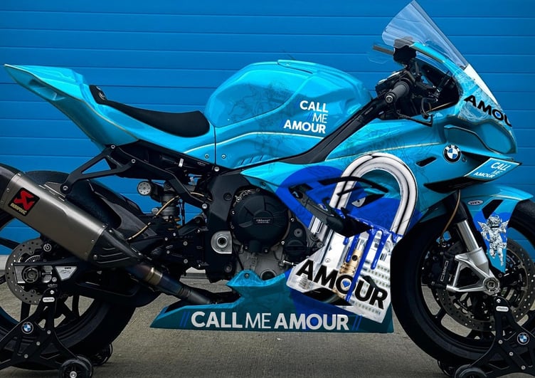 Dave Rigby's bike with 'Call Me Amour' written on it