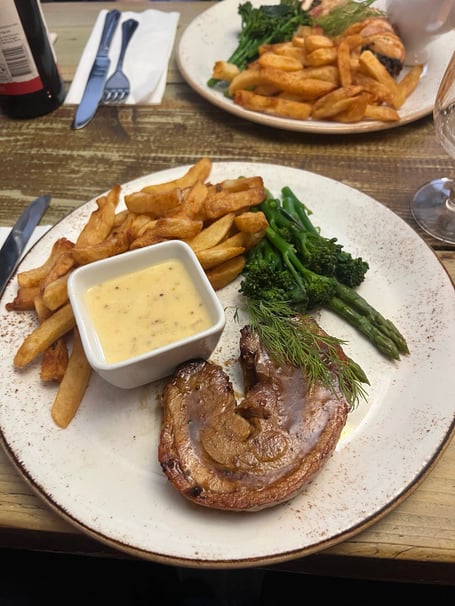 The pork belly with apple cider sauce at The Shore in Gansey