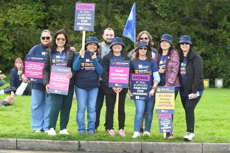 Strike action outside Noble's Hospital in 2023 by members of the Royal College of Nursing