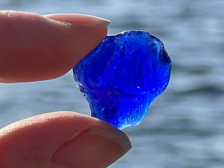 Blue sea glass found on a Port St Mary beach