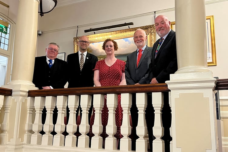 Ian Clague (left) with four  other councillors who are stepping down from May 1 -  Andrew Bentley, council leader Claire Wells, John Skinner and Stephen Pitts